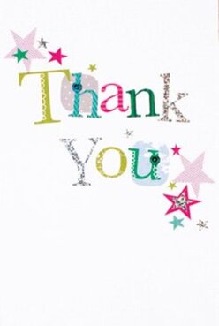 This cheerful thank you card perfectly captures the lighthearted spirit often found in Mile End's welcoming neighbourhood spaces. The letters spelling 'Thank You' are embroidered with artisanal flair, each one a vivid patchwork of shades-lime, fuchsia, cool blue-accented with sparkles of silver and adorned with lively patterns ranging from playful dots to delicate stitched seams. Iridescent stars in hues of magenta, teal, and gold are scattered across the card, reminiscent of confetti tossed during local celebrations by Regent's Canal. There's a palpable texture in the printwork, as if every detail is carefully handcrafted to invite touch and appreciation. The pristine white background acts like a blank canvas, elevating the card's joyful design and allowing the heartfelt expression to sing. It's easy to envision this card paired with a hand-tied bouquet, offered as a sincere thank you after a spontaneous gesture or a thoughtful delivery from a Mile End florist. The entire composition exudes creativity and care, reflecting the artistry and attention to detail embraced by our East London community.